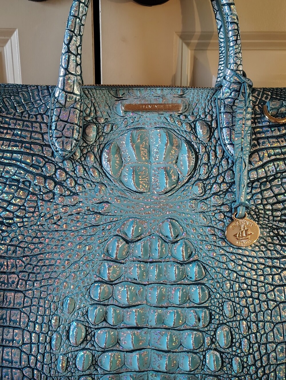 Brahmin Artic Blue Croc-Embossed  Large Caroline Satchel - Picture 3 of 5